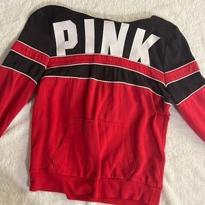 PINK- Girls Red, Gray, and White Long Sleeve Hoodie